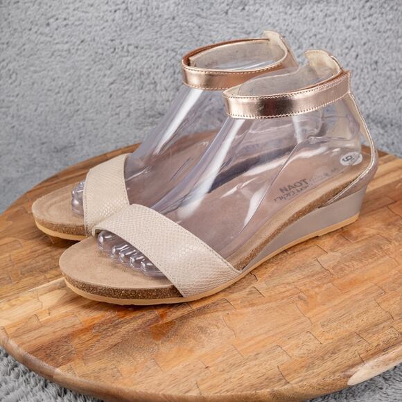 Naot Pixie Sandals Womens 40 Grey Leather Metallic Rose Gold Pink Wedge Shoes - Picture 4 of 7